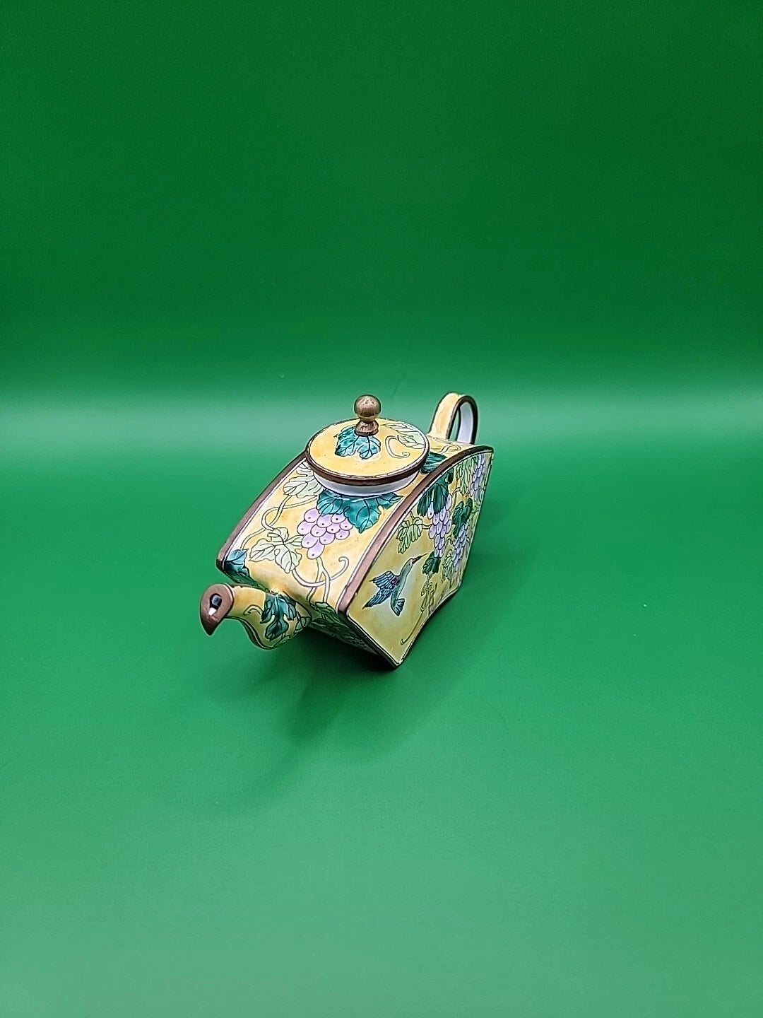 Kelvin Chen Miniature Teapot Porcelain Piece With Hummingbird and Grapes