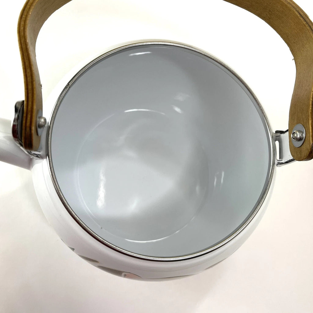 Vtg Enamel Tea Kettle With Pig And Plastic Corn Lid Handle Wood Handle