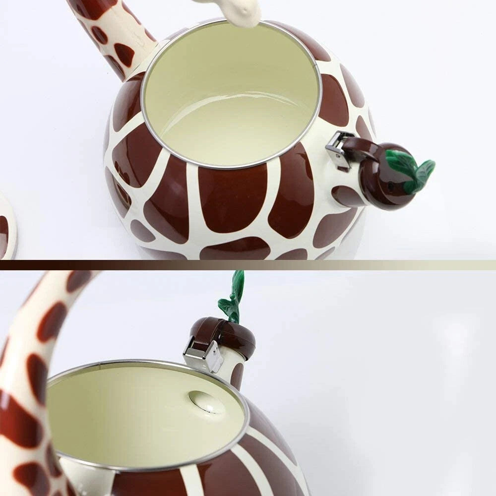 Whimsical 2.1 Quart Enamel-on-Steel Whistling Tea Kettle - Giraffe Design
