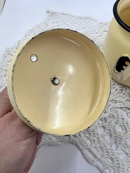 Vintage yellow enameled kettle pitcher 0.5 l Kitchen enamel coffee pot Metal tea