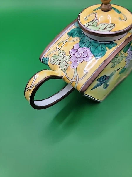 Kelvin Chen Miniature Teapot Porcelain Piece With Hummingbird and Grapes