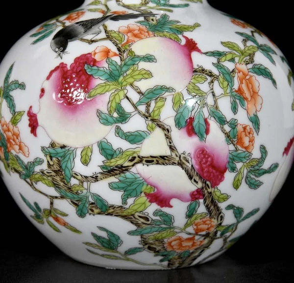 Yongzheng Signed Old Chinese Colour Enamel Gourd Vase W/flower N3292
