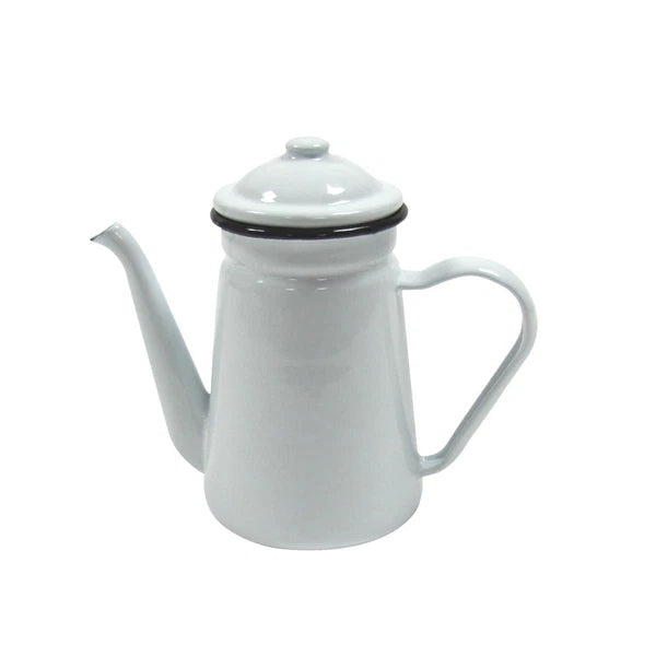 Rustic White Enamel Camping Hot Coffee Tea Pot Vintage Farmhouse Outdoor Decor