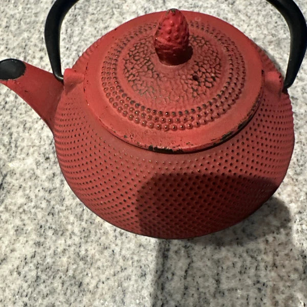 Japanese Tetsukyusu Cast Iron Teapot Hobnail Design-Red with Black Enamel 600+ml