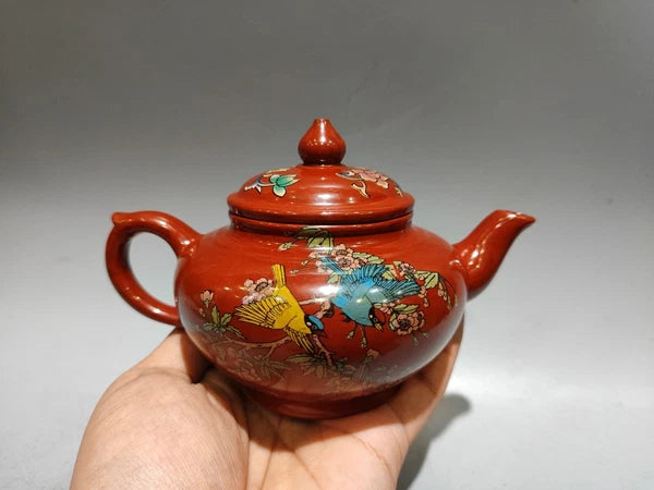 Yixing Zisha Pot Scholarly Aesthetic Kitchen Cute Sculpted Enamel Painted Floral