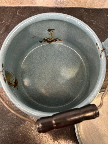 Large Blue Spatterware Enamel Tea Kettle