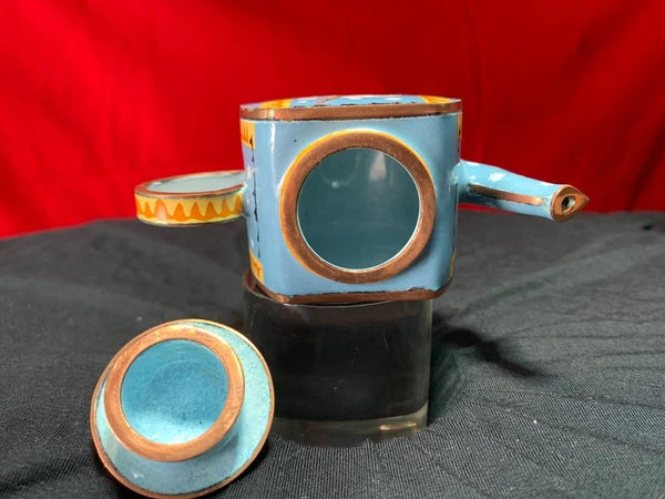 John Clementson Miniature Cello Funk Brass and Enamel Teapot