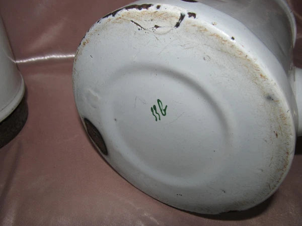 Large White Enamel Coffee Pot With Rose And Pansy Decoration H 36 Cm