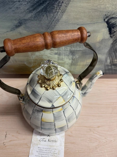 MacKENZIE CHILDS 2 QT STERLING CHECK TEA KETTLE 🌹🫶🏼