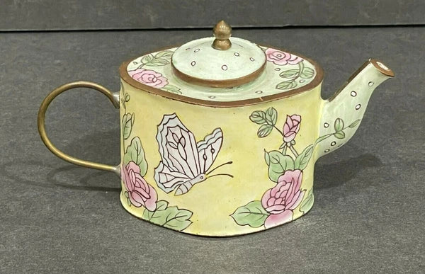 Miniature Enamel Handpainted Teapot - Butterflies - Unsigned