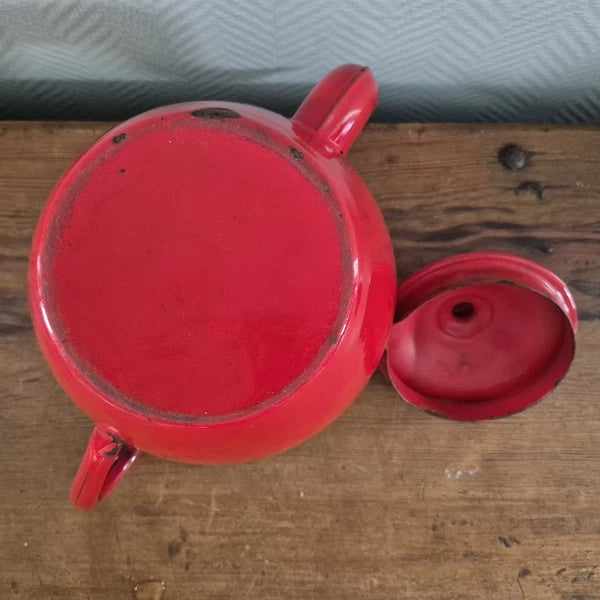 Vintage Enamel COFFEE POT Can Enamelware Tea kettle Red Kaffeekanne Koffiepot