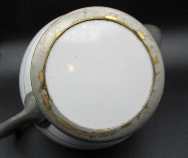 Graniteware enamel pewter teapot purple floral design Manning, Bowman Co.