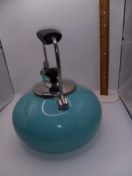Chantal Whistling Tea Kettle 2 Qt Stovetop Enamel Turquoise Aqua Teapot