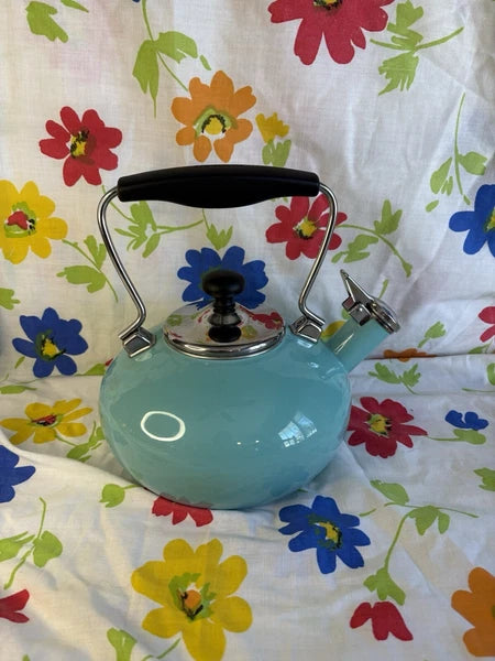 Vintage Chantal Tea Kettle 1.8 QT Enamel Whistling Pot Aqua Teal Blue