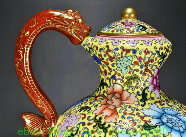 10.6" Yongzheng Enamel Colour Porcelain Gold Dragon Head Wine Tea Pot Flagon-