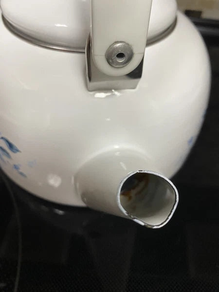 Vintage Enamel Lincoware Tea Pot Kettle White with Plastic Handle-Blue Flowers