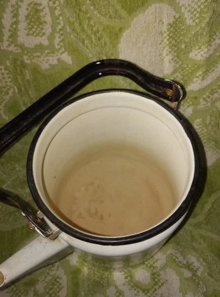 Vintage 70’s Red berries White Enamel Teapot Metal Kettle