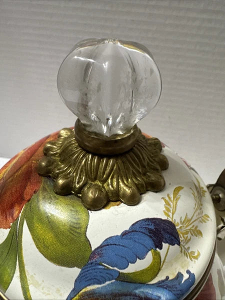 MacKenzie-Childs White Flower Market 3 Quart Qt Tea Kettle Enamel Teapot