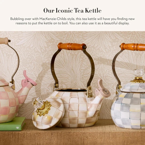 Enamel Whistling Tea Kettle, Decorative Teapot for Stovetop, Brown-And-White Moc