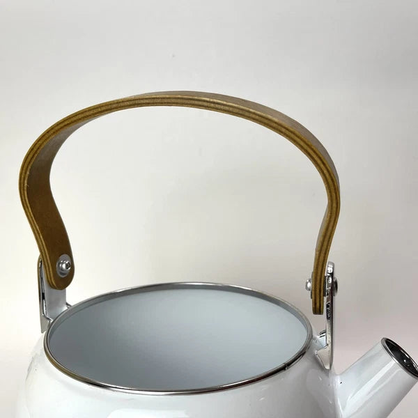 Vtg Enamel Tea Kettle With Pig And Plastic Corn Lid Handle Wood Handle