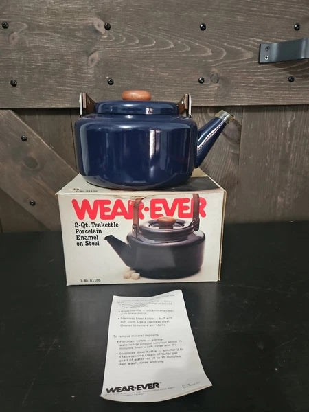 NEW OLD STOCK Vintage Wear-Ever Porcelain Over Steal Tea Kettle Model 81103