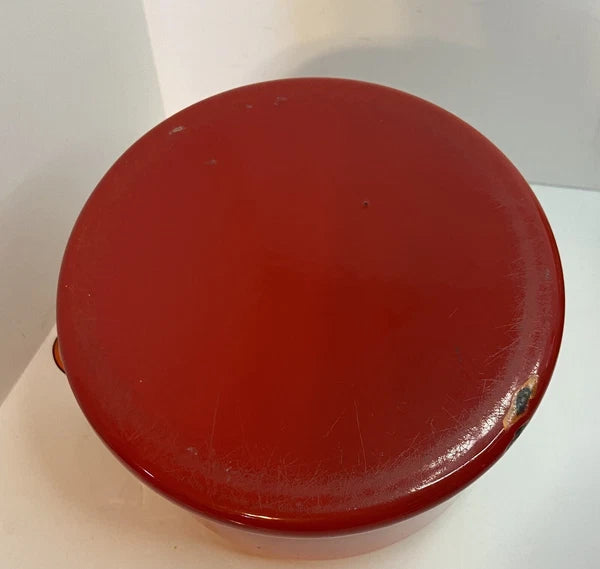 VNTG. ENAMELWARE TEAPOT TEA KETTLE ORANGE WOODEN HANDLE KITSCHY 70'S AESTHETIC