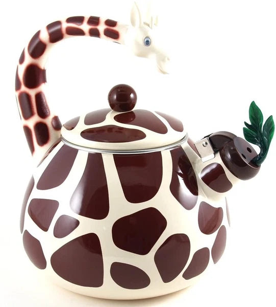 Whimsical 2.1 Quart Enamel-on-Steel Whistling Tea Kettle - Giraffe Design