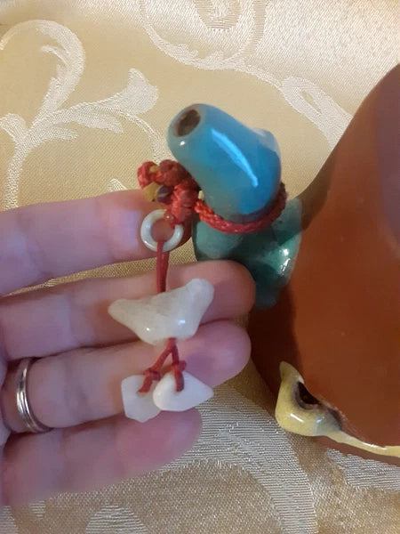 Chinese Yixing Clay Teapot w/Teal Enamel Handle & Winter Friends Signed