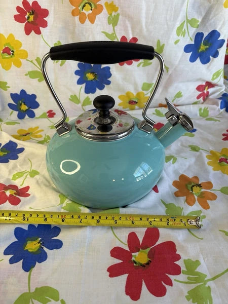 Vintage Chantal Tea Kettle 1.8 QT Enamel Whistling Pot Aqua Teal Blue