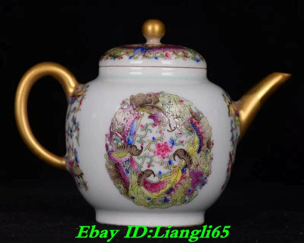 5" Yongzheng Marked China Colour Enamel Porcelain Dynasty Flower Handle Teapot-
