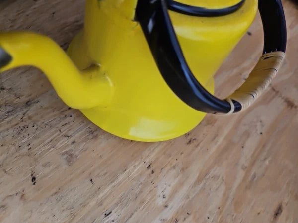 Vintage yellow and black enamel teapot kettle with handle and lid Japan