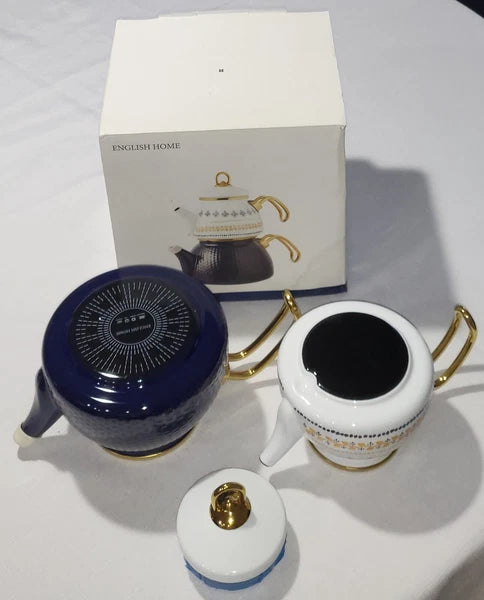 Ethnic Enamel tea pot set, NEW,  in box, set 3 pcs, Upper 0.5 LT / Lower 1.1 LT