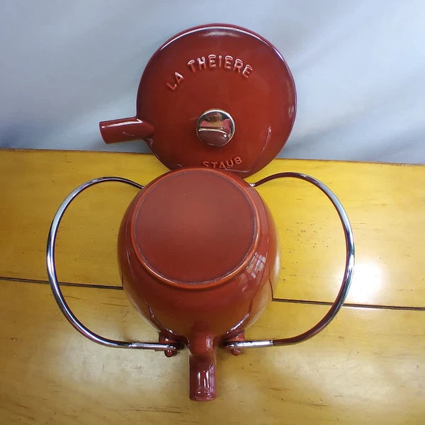 Staub La Theiere French Cast Iron 1 qt Red Tea Kettle Enamel Pot Made in France