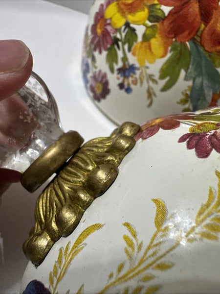 MacKenzie-Childs White Flower Market 3 Quart Qt Tea Kettle Enamel Teapot