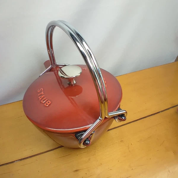Staub La Theiere French Cast Iron 1 qt Red Tea Kettle Enamel Pot Made in France