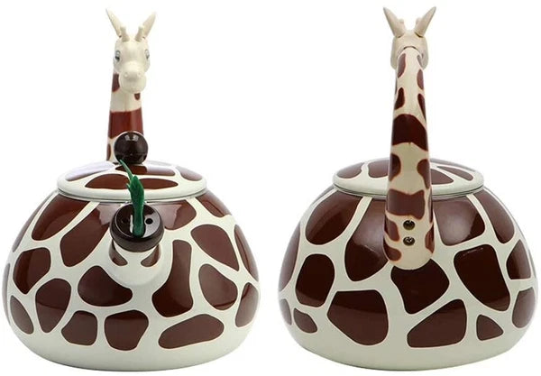 Whimsical 2.1 Quart Enamel-on-Steel Whistling Tea Kettle - Giraffe Design