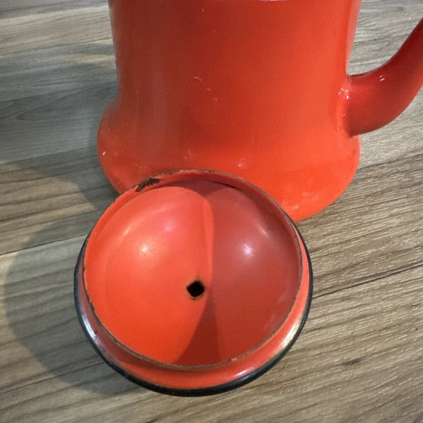 Vintage Midcentury Modern Enamelware Teapot OTTO Japan Bamboo Handle Preowned