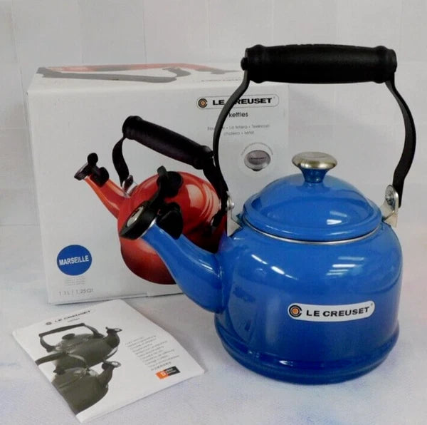 Le Creuset Enamel on Steel 1.25 Quart Demi Tea Kettle, Marseille Blue - New
