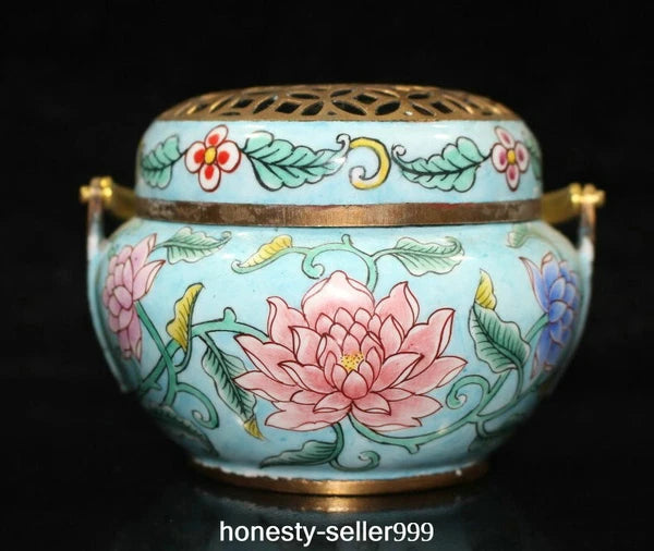 Qianlong Cloisonne Enamel Gilt Flower Pattern Handle Wine Teapot Flagon Statue