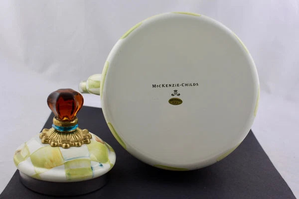 MACKENZIE CHILD PARCHMENT TEAPOT KETTLE ENAMEL AMBER FINIA - NEW