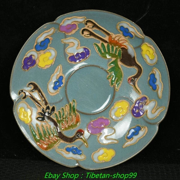7''Old Song Ru Kiln Enamel Colour Porcelain Crane Wine Cup Tea Pot Flagon Set