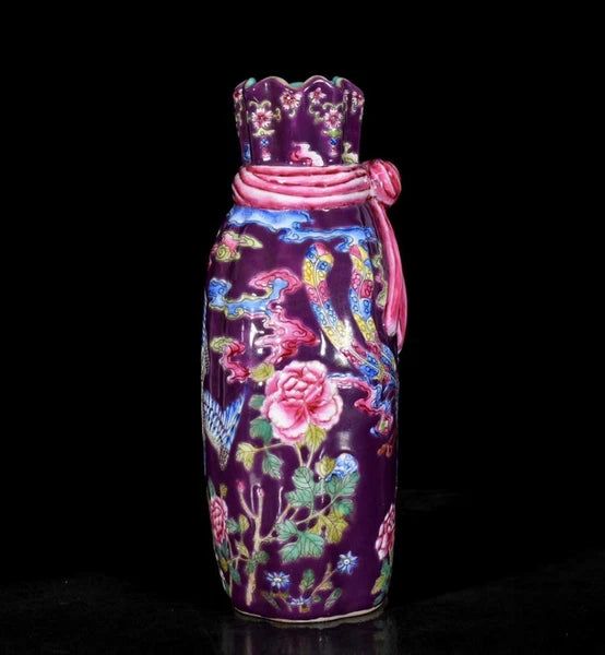 Qianlong Signed Old Chinese Colour Enamel Vase W/phoenix N3674