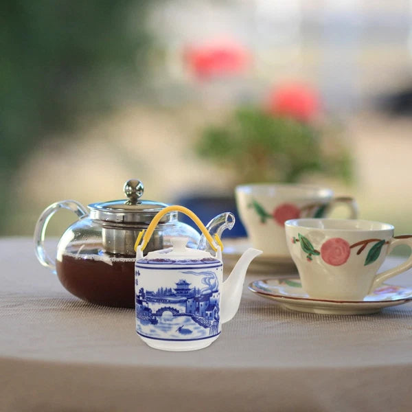 Blue and White Beam-lifting Teapot Porcelain Set Warmer Enamel Kettle