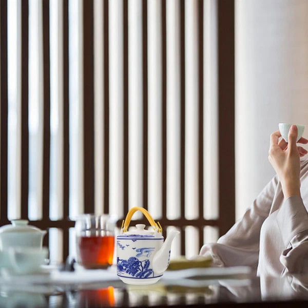 Blue and White Beam-lifting Teapot Porcelain Set Warmer Enamel Kettle
