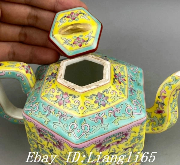 6.1" Daqing Yongzheng Yellow Glaze Enamel Colour Porcelain Wine Tea Pot Flagon-