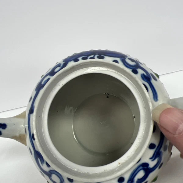 Japanese Pottery Impasto Enamel Decorated Teapot Early 1900's Lid Cracked