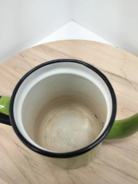 VTG 1950 AVOCADO GREEN & BLACK ENAMEL TEA KETTLE / COFFEE POT BY OTTO MADE JAPAN