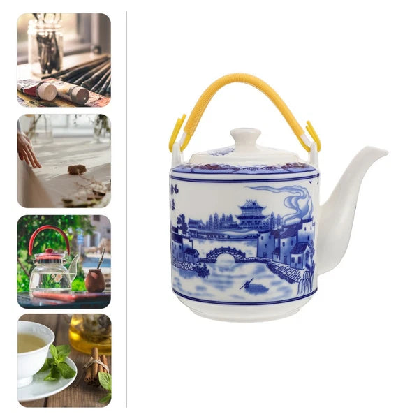 Blue and White Beam-lifting Teapot Porcelain Set Warmer Enamel Kettle