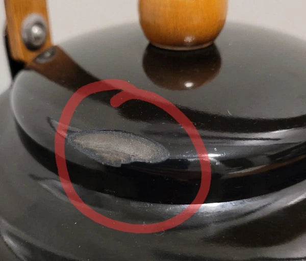 Vintage Copco-Style Black Enamel Tea Kettle Unbranded With Wood Handle & Knob