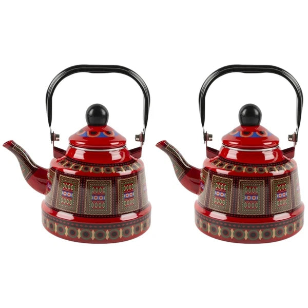 2 Count Enamel Teapot Woman Retro for Stovetop Porcelain Kettle Coffee